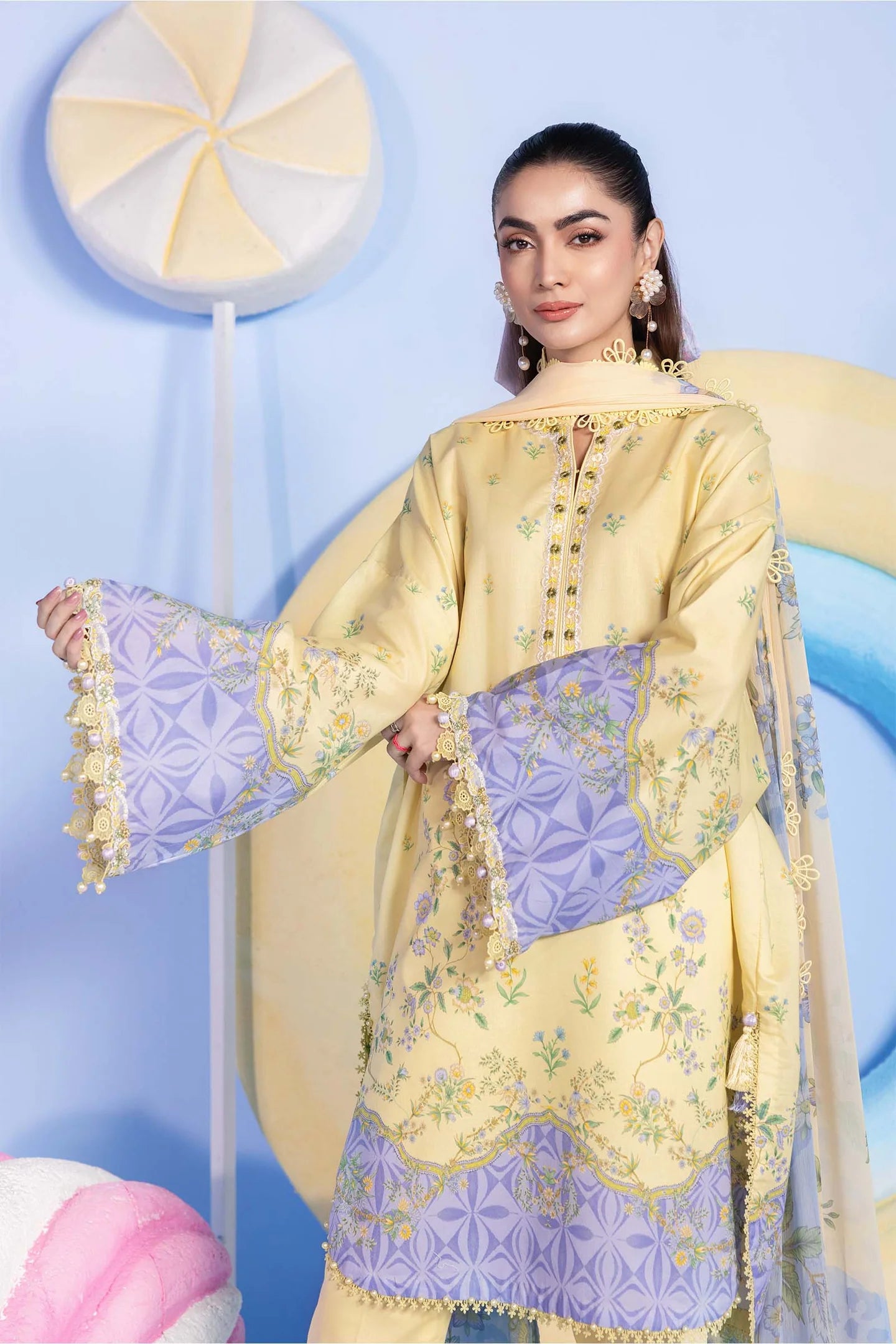 3 Pc Unstitched Embroidered Lawn Suit | m/basics BY MARIA.B