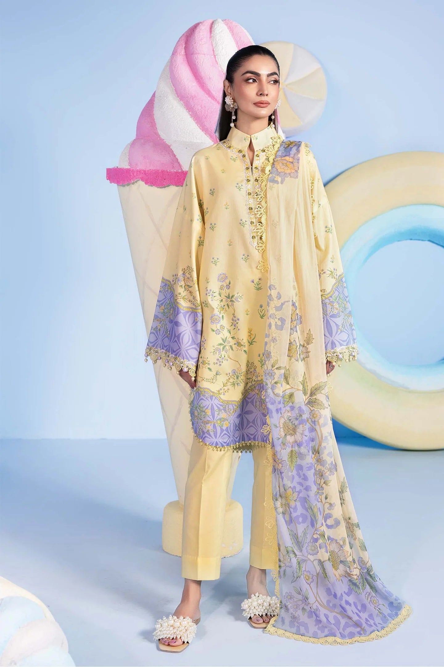 3 Pc Unstitched Embroidered Lawn Suit | m/basics BY MARIA.B