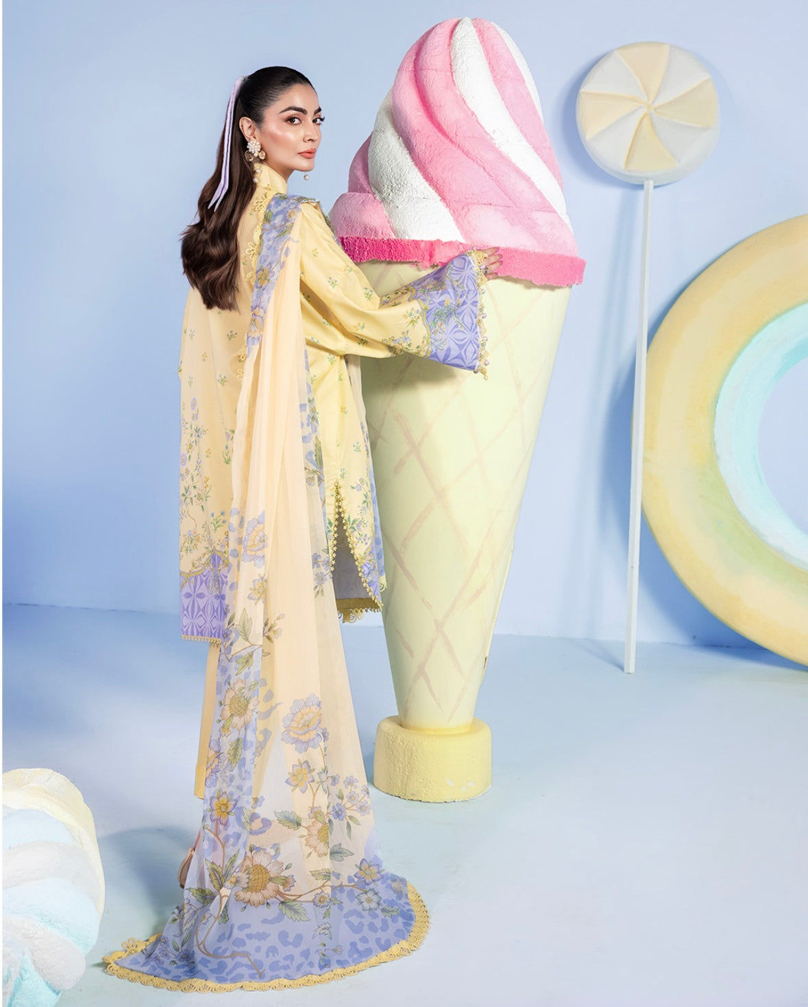 3 Pc Unstitched Embroidered Lawn Suit | m/basics BY MARIA.B