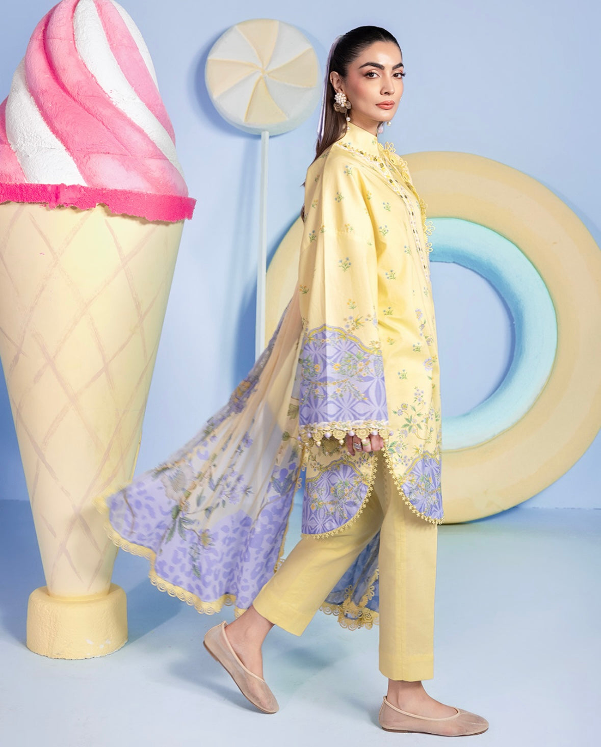 3 Pc Unstitched Embroidered Lawn Suit | m/basics BY MARIA.B