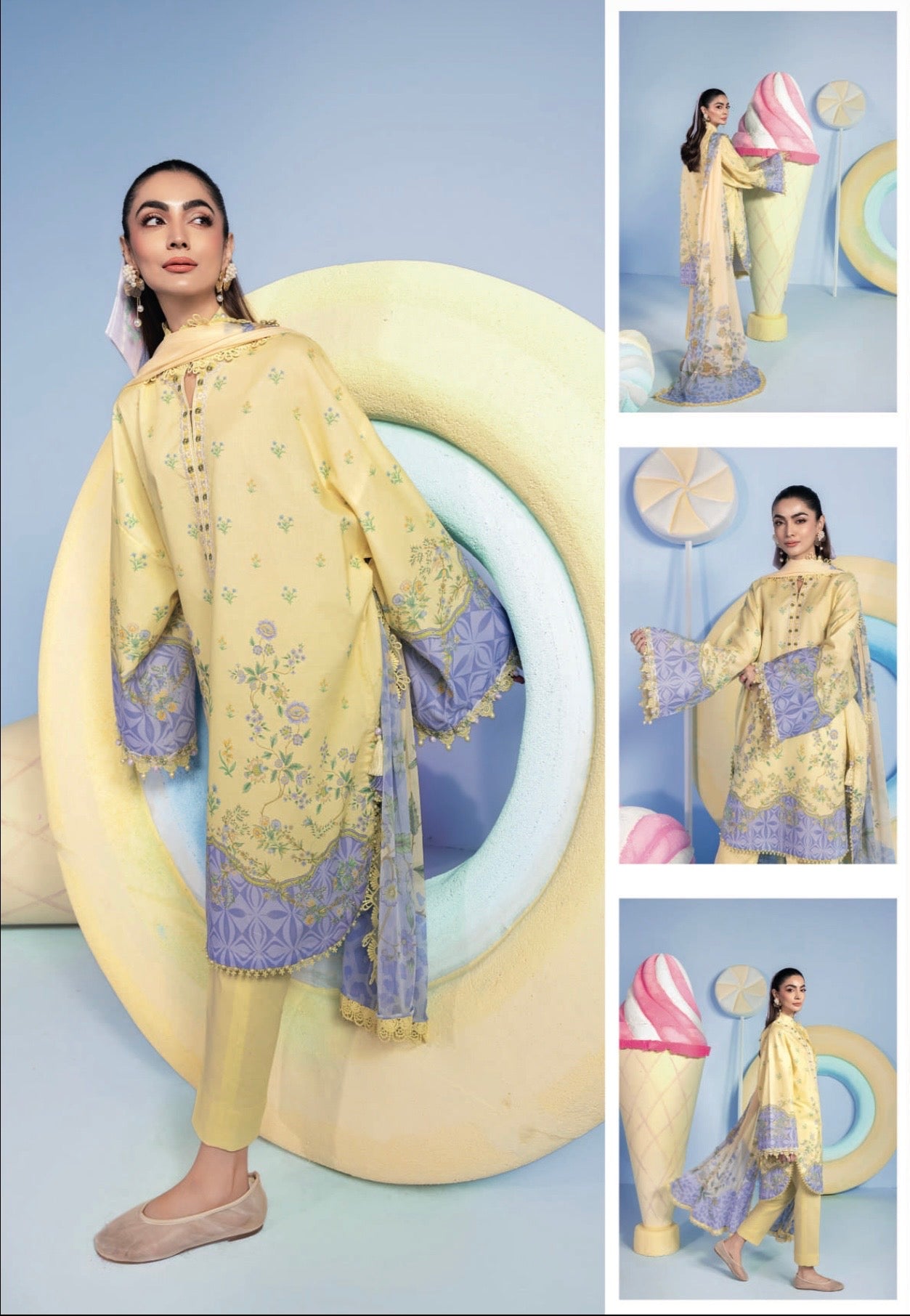 3 Pc Unstitched Embroidered Lawn Suit | m/basics BY MARIA.B