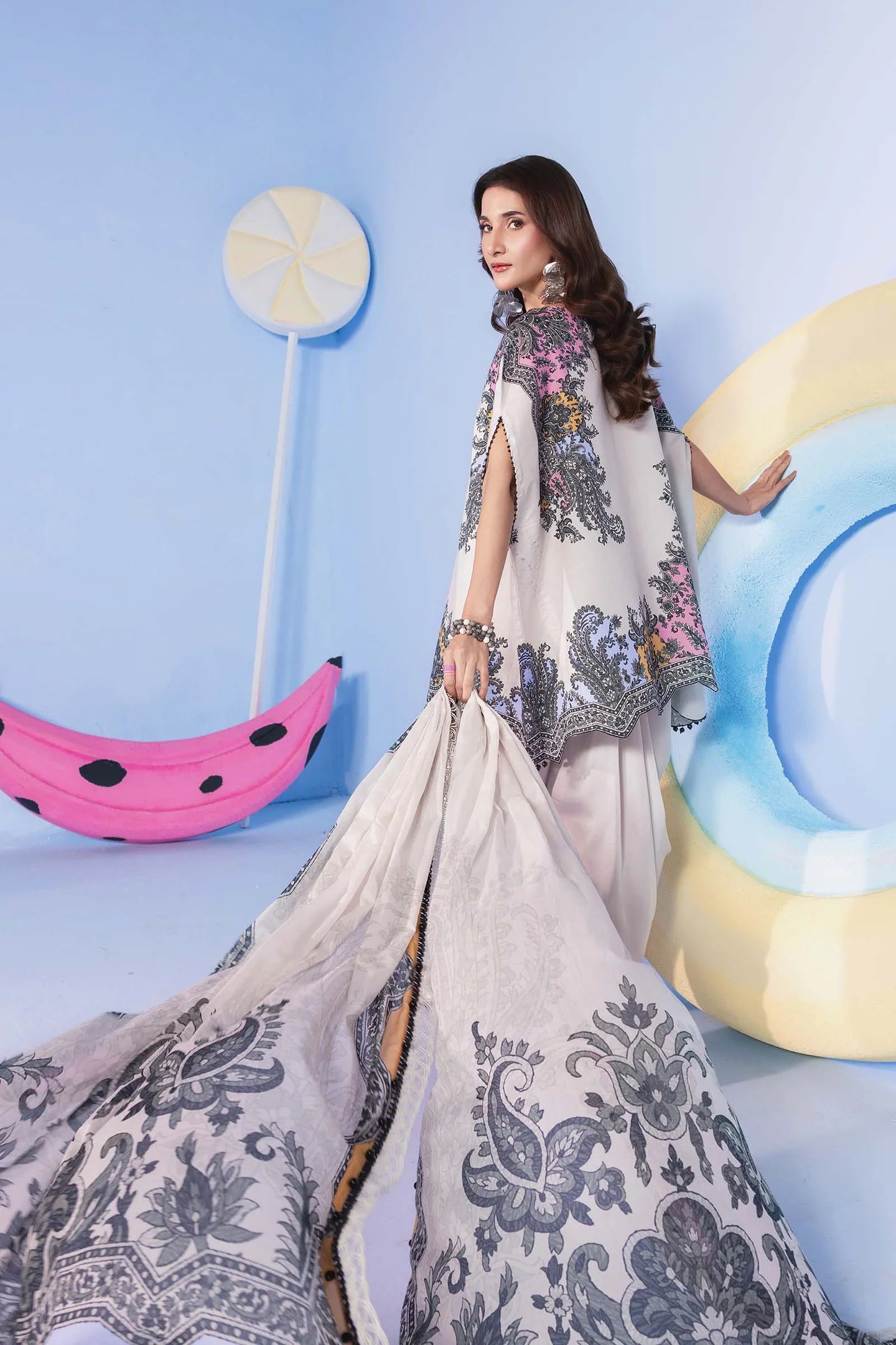 3 Pc Unstitched Embroidered Lawn Suit | m/basics BY MARIA.B