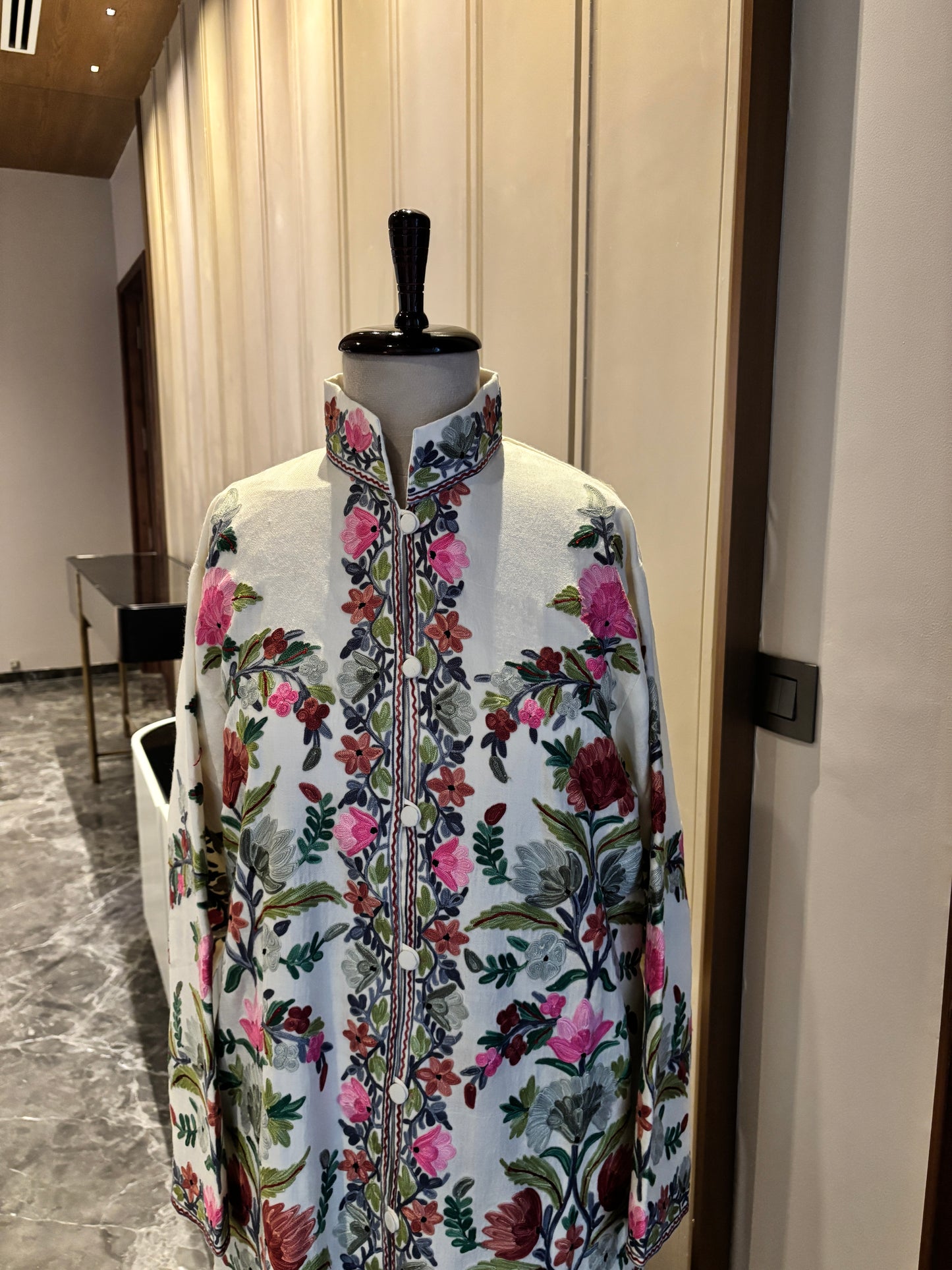 Off-White Kashmiri Embroidered Floral Coat