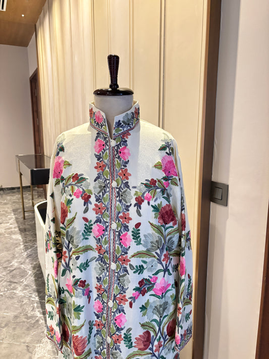 Off-White Kashmiri Embroidered Floral Coat