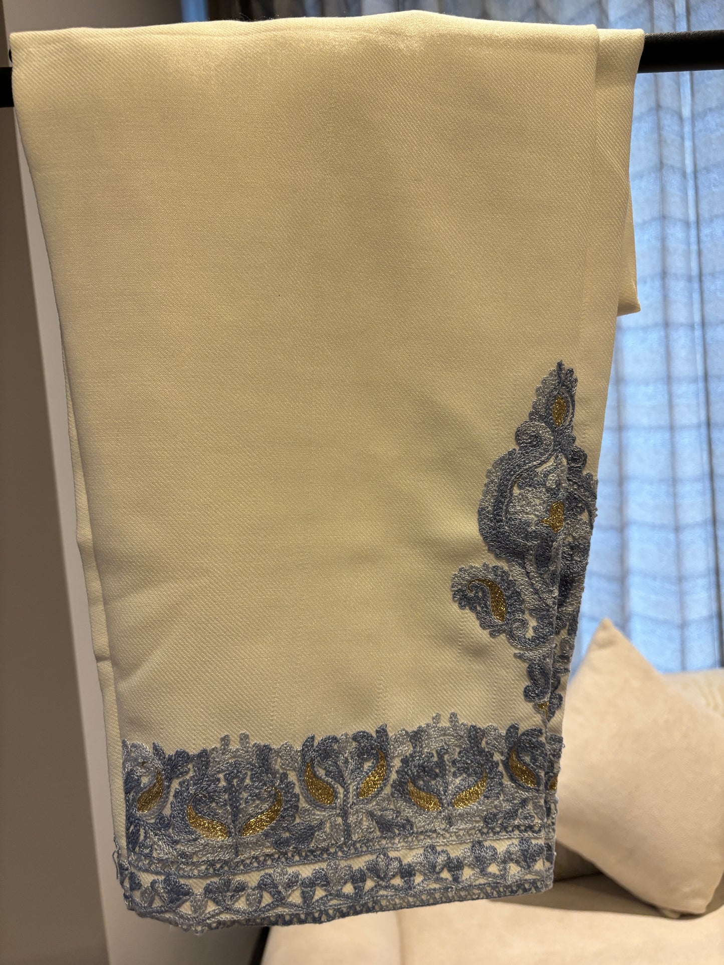 Ivory & Blue Kashmiri Threadwork Co-rd Set